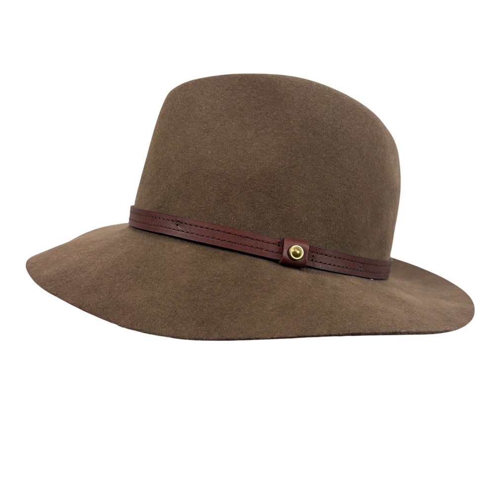 Rag & Bone Brown Wool Fedora Hat with Leather Band Gold Stud Size M
